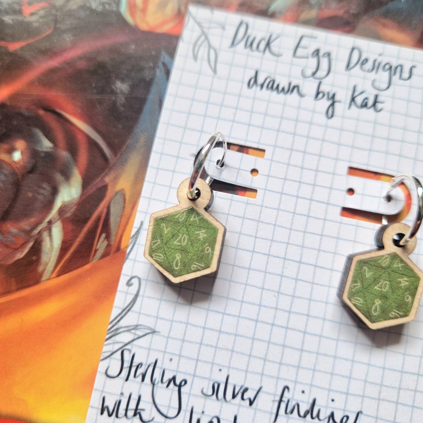 D20 Green Dice Hoop Earrings