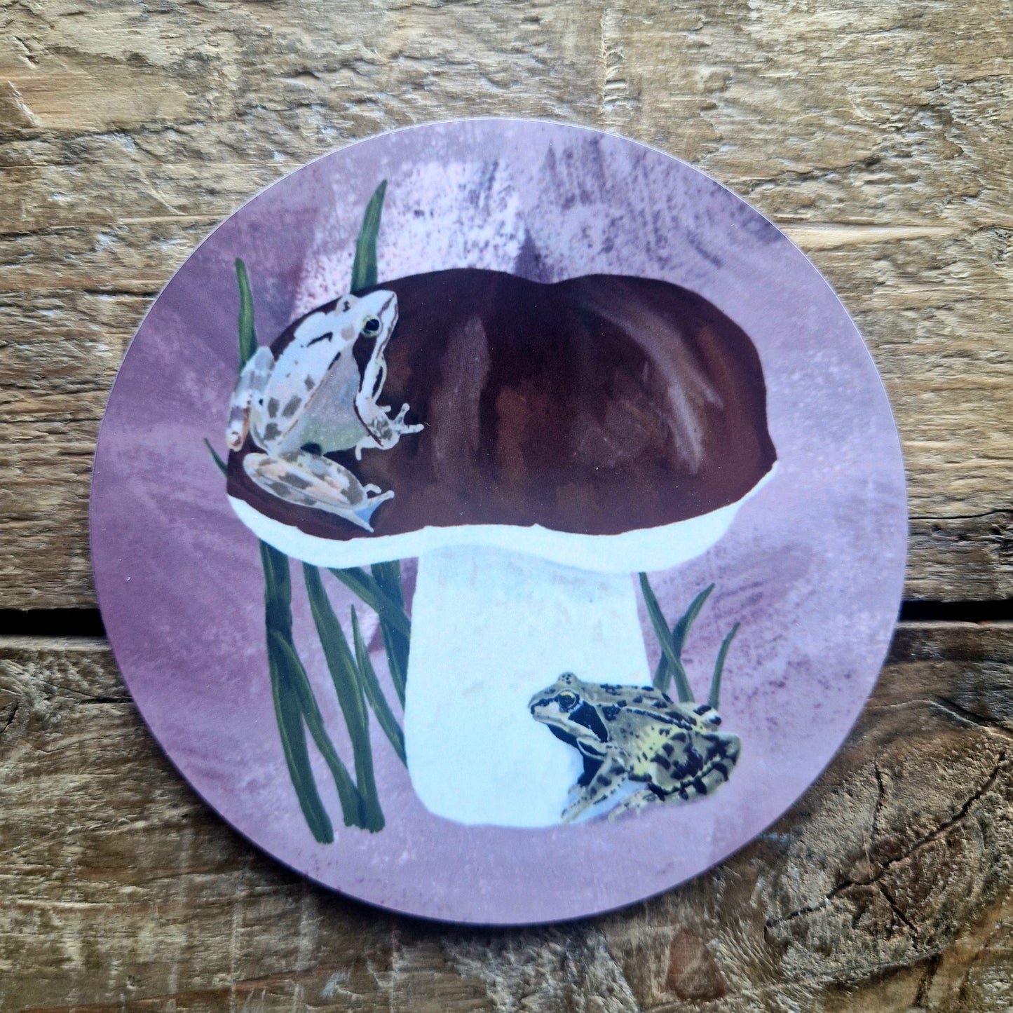 Frogs and Penny Bun Fungi Coaster