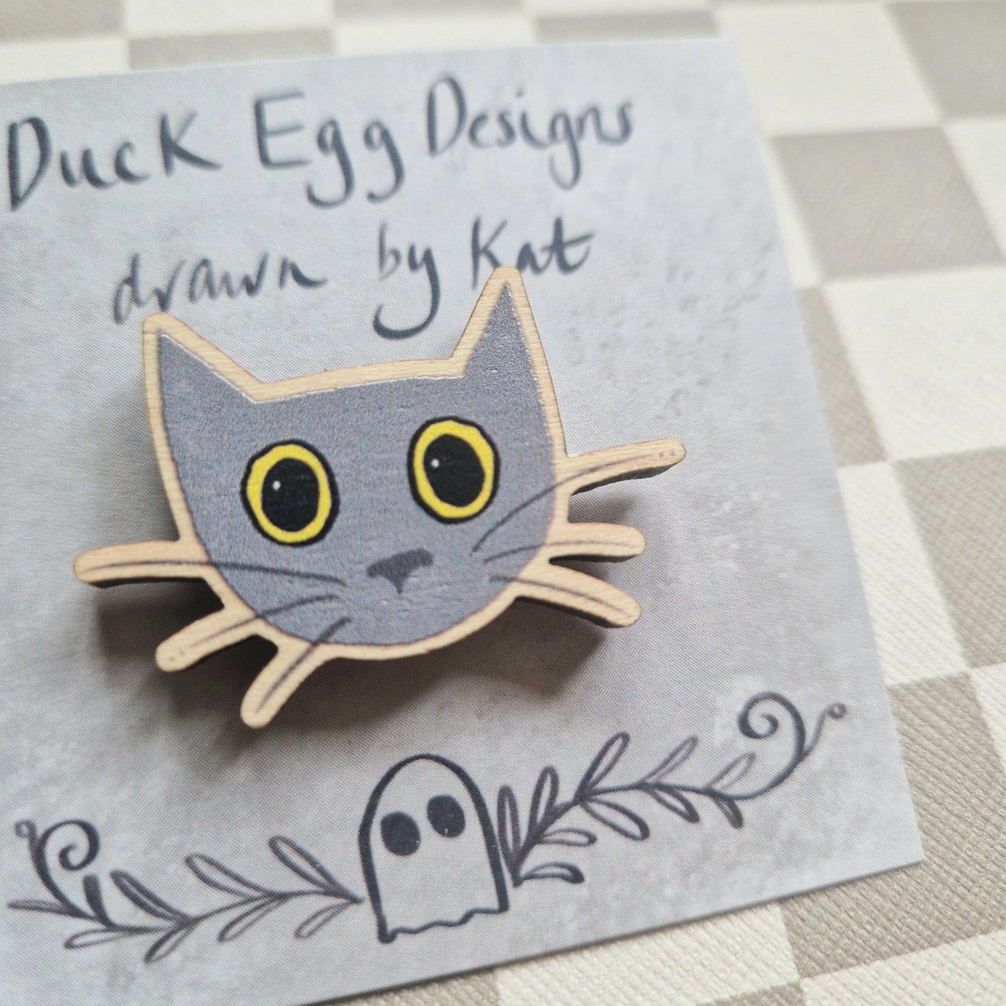 Luna Grey Cat Pin Badge