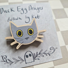 Load image into Gallery viewer, Luna Grey Cat Pin Badge
