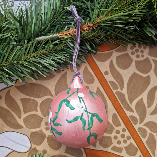 Handpainted Pink Mistletoe Bauble