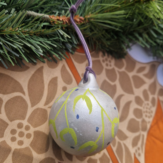 Silver Mistletoe Handpainted Bauble