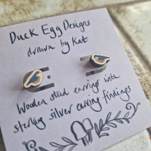 Nuthatch Bird Wooden Stud Earrings