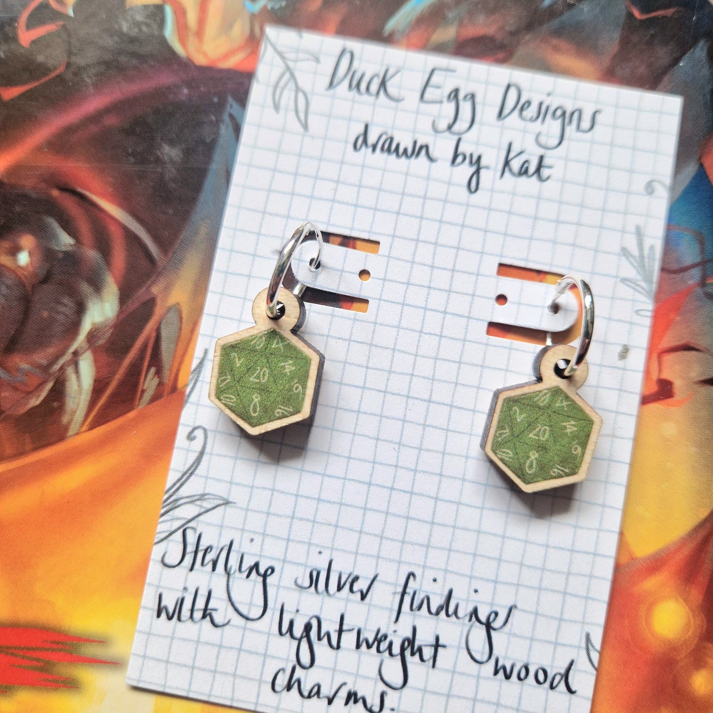 D20 Green Dice Hoop Earrings