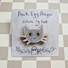 Load image into Gallery viewer, Luna Grey Cat Pin Badge
